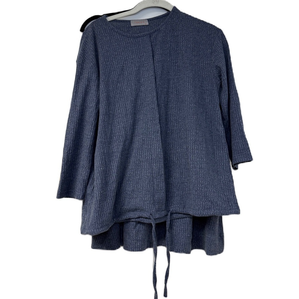 Chic Blue Ribbed Top & Skirt set with Tie Detail